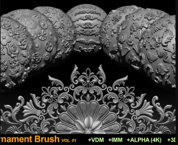 ArtStation - 150 Ornament Brushes and Alphas + 3D Models VOL 01