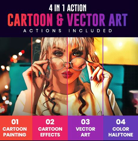 GraphicRiver – 4 in 1 Cartoon & Vector Art Photoshop Actions 26724317 Free Download
