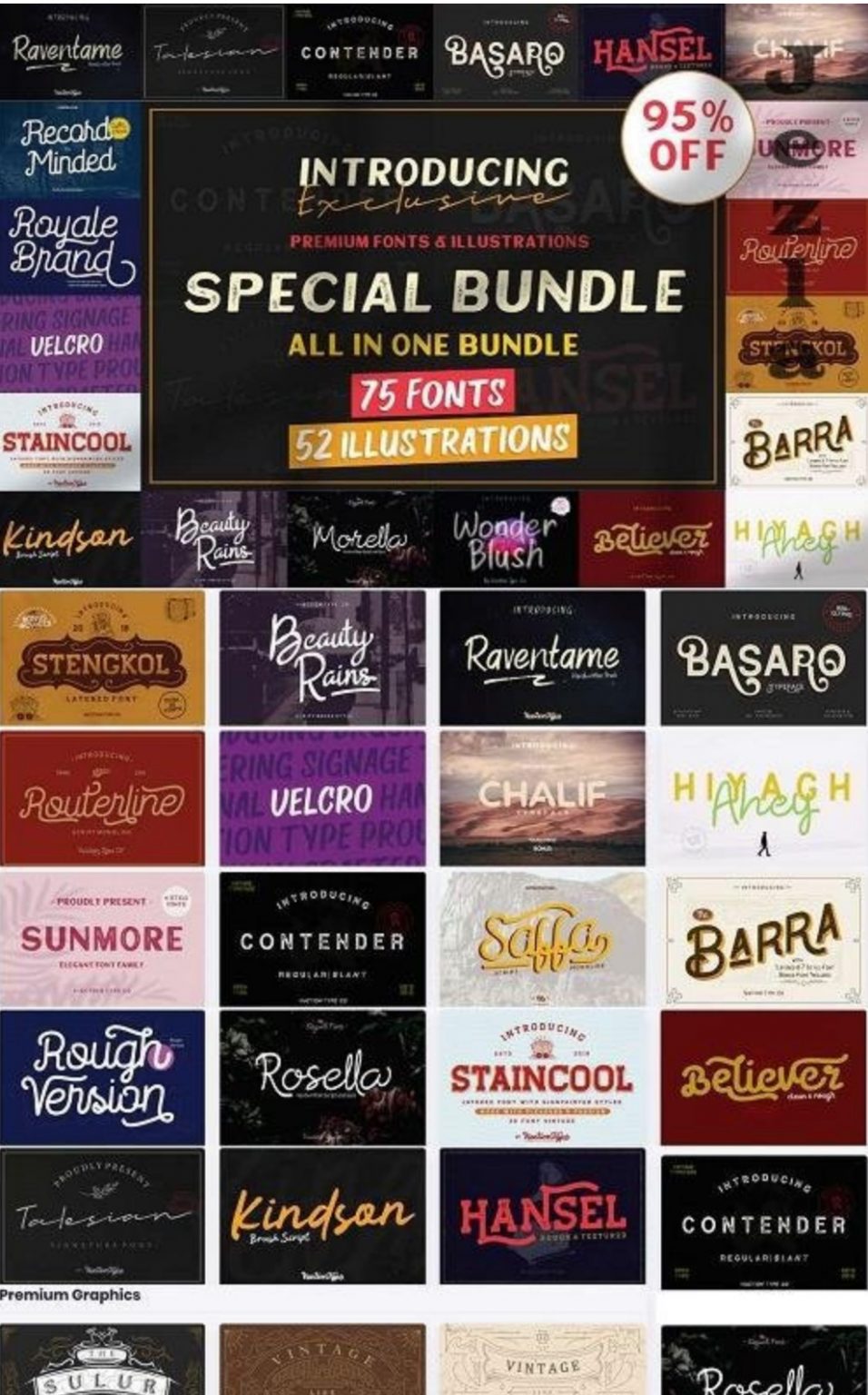 Special Bundle All in One Bundle 75 Fonts 52 Illustrations Free Download