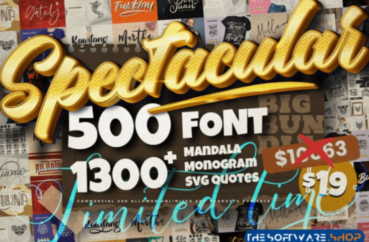 Spectacular Collection Big Bundle: 500 Premium + 1309 Premium Graphics [Fonts]